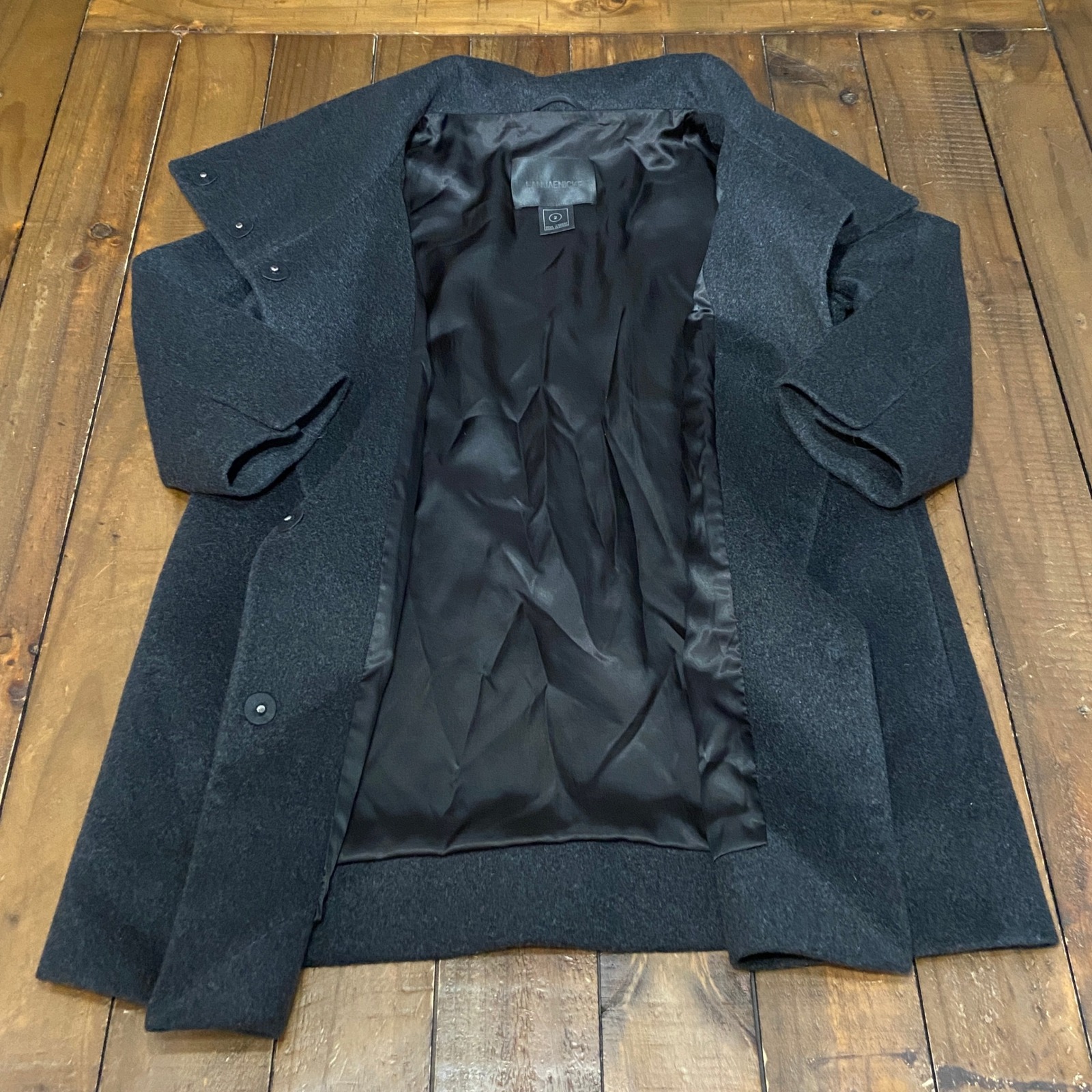 Lan Jaenicke Stamford 100% Cashmere 3/4 Sleeve Funnel Neck Coat Black Size 2 — image 4 of 8